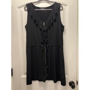 Calvin Klein Women’s Sleeveless Ruffle Drawstring-Waist Mini Dress Size XL Black
